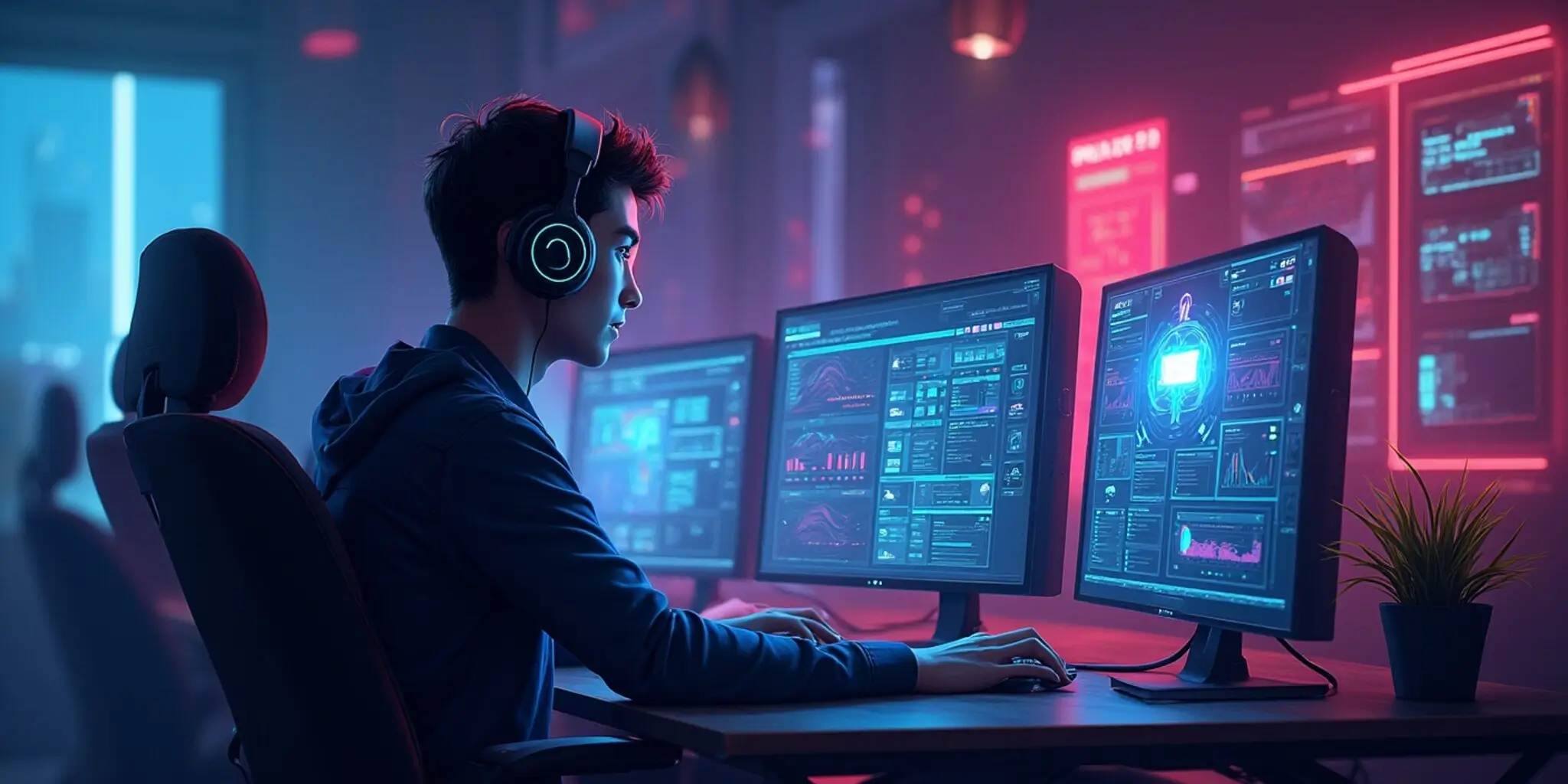 Gaming controller on a desk, lit by a monitor glow